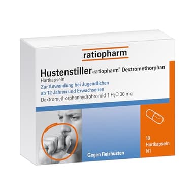 Hustenstiller-ratiopharm Dextromethorphan – lindert Reizhusten und sorgt so für eine erholsame Nacht, 10 Hartkapseln