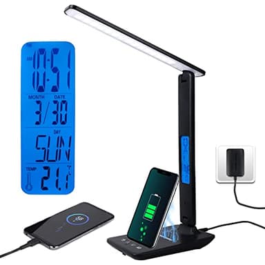 CSYY Schreibtischlampe LED mit 10w kabellosem Ladegerät, 3 Farb und 5 Helligkeitsstufen Dimmbar, Memory Funktion Tischlampe, Tragbar,Touchbedienung, Augenschutz für Büro, Lesen