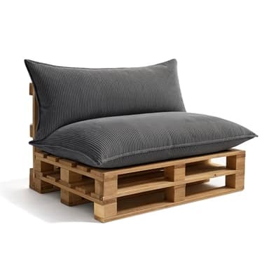 Gutekissen® Palettenkissen Set – Sitzkissen für Europaletten – Palettenpolster, Gefüllt mit Granuliertem Poulirette-Schaum PLL (Dunkelgrau, Set (Sitzkissen 120x80 +Rückenlehne 120x40))