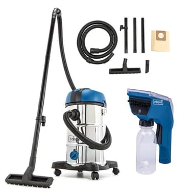 Scheppach 3in1 Nass- & Trockensauger NTS30v2 Set mit Polsterreinigungsbürste | 9 tlg. Zubehör | Nasssaugen - Trockensaugen - Ausblasen | 30 L Behälter | 1200W - 20 kPa Saugleistung | 3m Anschlusskabel