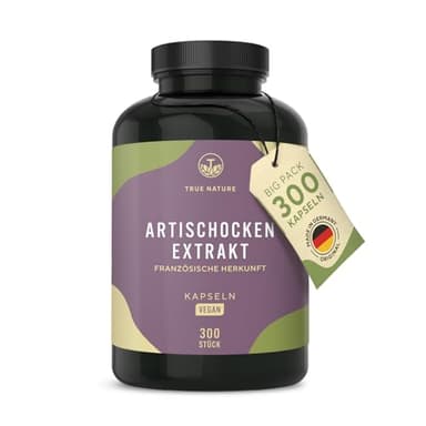 Artischocken Kapseln Hochdosiert – 2400 mg pro Dosis – 60 mg Cynarin – 28.800 mg Artischocke – 12:1 Extrakt – 300 vegane Kapseln – Laborgeprüft – Made in Germany – TRUE NATURE®