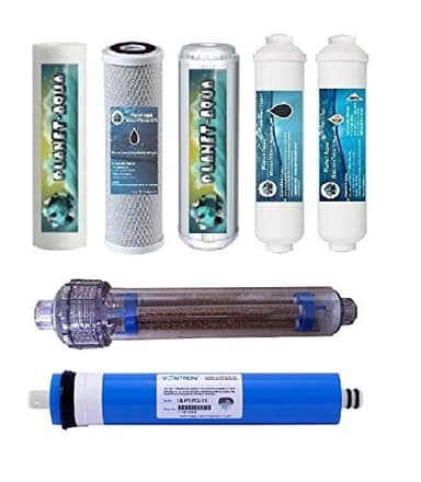 7 Stufen Osmoseanlage - Ersatzfilter Set mit NEGATIV IONEN Patrone/Filter und Membrane für Umkehrosemose Wasserfilter. Ersatzpatronen Trinkwasser