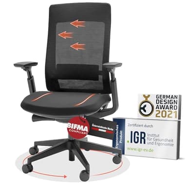 Yaasa Chair Essential Bürostuhl Ergonomisch Schwarz – Verstellbarer Schreibtischstuhl mit Lordosenstütze & 3D-Armlehnen – Drehstuhl für gesundes Sitzen im Home Office & Büro – Belastbar bis 130kg