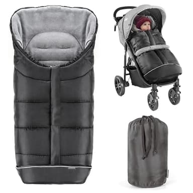 Zamboo Fußsack für Joie Buggy Sportwagen (passend für Litetrax, Mytrax, Chrome) - Winterfußsack für Kinderwagen, mit Reflektor, Kapuzenfunktion & Tasche - Schwarz