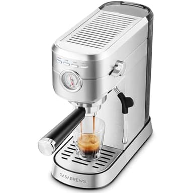 CASABREWS Espresso Siebträgermaschine 20 Bar, Edelstahl-Espressomaschine mit professionellem Milchaufschäumer, Klein Kaffeemaschine Espresso für Cappuccino, Latte & Macchiato, 1L Wassertank, silber