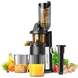 AIRMSEN Slow Juicer, Entsafter Gemüse und Obst mit 82mm Großem Einfüllöffnung für ganze Früchte entsaften, Max 450W BPA freie Cold Press Juicer Machine mit 2 Behälter und Bürste - Schwarz