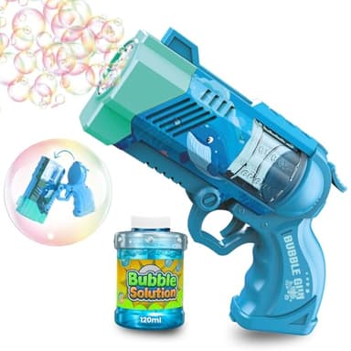 Blubbel Seifenblasenpistole, LED Seifenblasenmaschine, 80ml Seifenblasenflüssigkeit Tank, Seifenblasen Pistole, Blasen Kanone, Luftblasen Bazooka Bubble Gun, Geschenke für Kinder, Hochzeit
