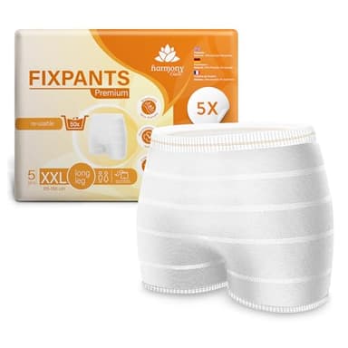 Harmony Care® Fixpants Premium - extra weiche Netzhosen bei Inkontinenz und Wochenbett - Fixierhosen für Inkontinenzeinlagen, zuverlässig haltende Netzunterhosen Netzhöschen long leg - XXL 5 Stück