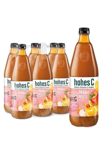 hohes C Milder Multivitamin (6 x 1l), 100% Saft, Apfel, Orange, Acerola, Mango, 7 Vitamine, ohne Zuckerzusatz laut Gesetz, weniger Säure, vegan