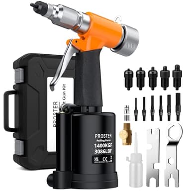 Proster Druckluft Nietmutternzange Set Pneumatische Nietmutterpistole Luft Nietmaschine mit Dornen M4 M5 M6 M8 M10 für Garage/Werkstatt, Boot & Auto, 1400KGF Zugkraft 6.2-8bar