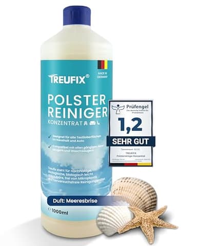 Treufix - Polsterreiniger Konzentrat für Sofa, Couch & Matratzen - Effektives Teppich Reinigungsmittel 1L - Geeignet für Waschsauger, Nasssauger und Handreinigung - Meeresbrise - Made in DE