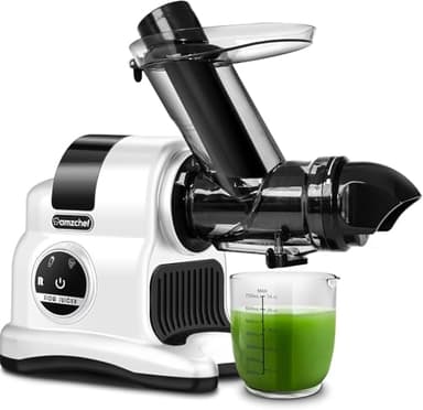 AMZCHEF Entsafter mit großem 80MM Einfüllschacht - 150 Watt Slow Juicer mit 2 Geschwindigkeitsstufen und Rücklauffunktion - Gewinner des entsafter-Tests für ganzes Obst und Gemüse - Farbe weiß