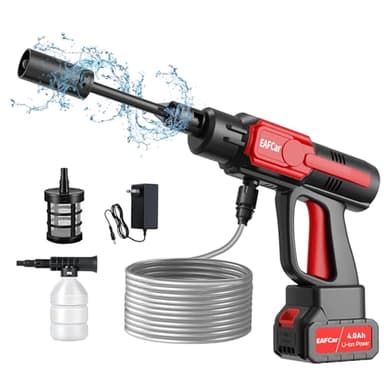EAFCar Akku Hochdruckreiniger mit Bürstenloser Motor, 100 Bar Hydroblast Akku-Druckreinigerpistole, 21V Akku-Druckreiniger mit 4000mAh Batterien,5m Schlauch,mobiler Druckreiniger für Terrasse, Garten