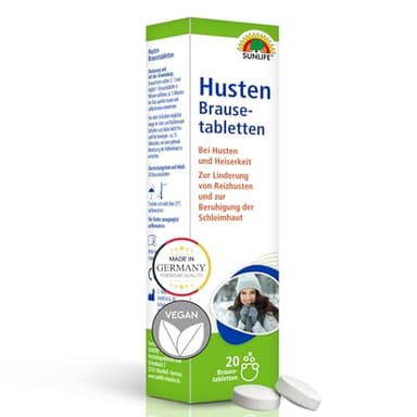 SUNLIFE Husten Brausetabletten - 1 x 20 Stück - Hustenstiller mit Acacia Senegal - Brausetabletten bei Husten & Heiserkeit - Husten Tabletten gluten- & laktosefrei
