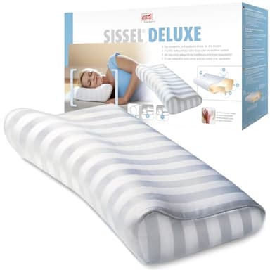 SISSEL® Nackenkissen Soft Deluxe | Satin-Bezug waschbar bei 40°C | Viskoelastischer Schaumstoff | Extra breit & höhenverstellbar | Optimaler Schlafkomfort | Made in Sweden | 63x33cm | 5 Jahre Garantie