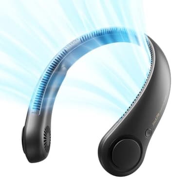 JISULIFE Tragbarer Nackenventilator, Hals-Ventilator ohne Flügel, 5 Geschwindigkeiten, 4000 mAh Batteriebetriebener tragbarer persönlicher Ventilator, Geschenk für Frauen und Männer - Schwarz