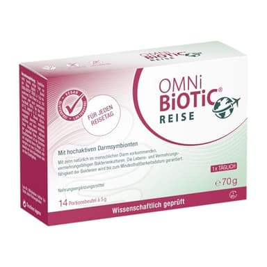 OMNi BiOTiC Reise | 14 Portionen (70g) | 10 Bakterienstämme | 5 Mrd. Keime pro Tagesdosis | Pulver | Vegan | Glutenfrei | Lactosefrei | Zur täglichen Anwendung