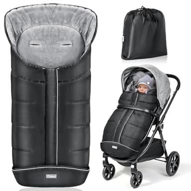 Orzbow Fußsack Kinderwagen Winter, Fußsack Buggy Fusssack Kinderwagen Baby Winter mit Wamres Korallen-Fleece, Reißverschluss, Anti-Rutschschutz & Reflektorstreifen, Universelle & Wasserdicht, Schwarz