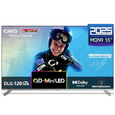 CHIQ Fernseher 55 Zoll (139 cm), 4K Mini LED Smart TV, Wide Gamut, MEMC&Local Dimming, DLG 120Hz, AirPlay&Chromecast Built-in, Dolby Vision& Atmos, Rahmenlos M55QN9G