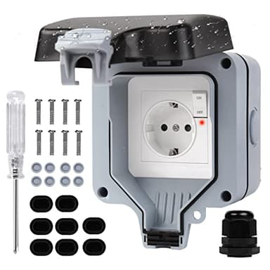 promixc Außensteckdose Steckdose, Wetterfest Steckdosen mit Schalter und Kontrollleuchte, IP66 Wetterfest Wandsteckdose Vertiefen Outdoor Garten Steckdose Geeignet für alle Steckdosen - Upgrade Einzel