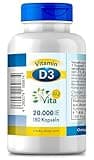 Vitamin D3 20000 IE Depot | 180 vegane Premium-Kapseln | vegan & hochdosiert | 20-Tage-Dosis Vitamin D3 | frei von Zusatzstoffen & Gentechnik