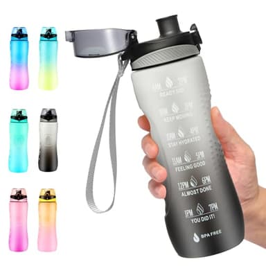 Binudum Trinkflasche Motivations Wasserflasche mit Zeitmarkierung, Sport Tritan BPA freie auslaufsichere Wasserflasche für Jugendliche, Erwachsene, Fitnessstudio (Grau Schwarz, 25oz/750ml)