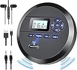 Tragbarer CD-Player, DESOBRY CD Player Tragbar mit Lautsprechern und UKW-Sender, Discman CD-Player für Auto, 2000-mAh-Akku, Kopfhörer, AUX-Kabel