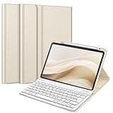 Fintie Tastatur Hülle für iPad Air 11 Zoll M3/M2 (2025/2024), iPad Air 5/4 Generation 10.9"(2022/2020), TPU Rückschale Schutzhülle mit Stifthalter, magnetisch Abnehmbarer QWERTZ Keyboard, Starlight