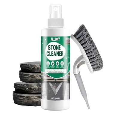 Allony Steinreiniger Intensiv Aussen, Naturstein Reiniger, Marmor Reiniger, Enthält 1 Bürste, Kraftvolle Und Schnelle Entfernung, Sanfte Formel, Verlängert die Lebensdauer von Steinen, 250ml
