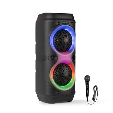 Fenton Track210 Bluetooth Lautsprecher – Party Musikbox 100 Watt mit LED Lichtshow, Akku 8 h, USB/microSD, Mikrofon Karaoke, Stereo-Paarung, tragbare PA Soundbox, Kabellose Partybox mit starkem Bass