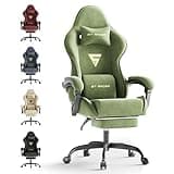 Ferghana Ergonomischer Gaming Stuhl mit Kopfstütze und Fußstütze Gaming Stuhl Stoff, Gamer Chair Hochwertiger PC Stuhl Chefsessel Komfortabler Stoff Gaming Sessel ideal für Büro Gaming, Grün