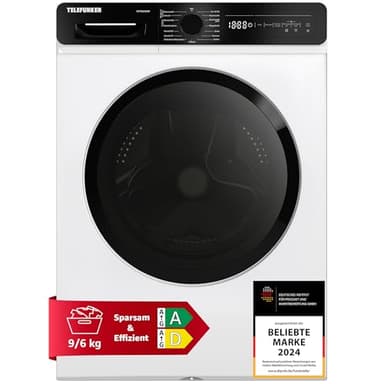 Telefunken Waschtrockner, 9 kg Waschen / 6 kg Trocknen, Waschmaschine mit Trockner integriert, 1400 U/Min, Frontlader Waschtrockner Kombi, Inverter Motor, AquaStop, 15 Programme, Energiesparend, Weiß