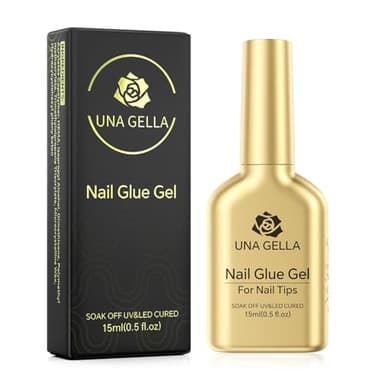 UNA GELLA 6 in 1 Nagelkleber für Kunstnägel, 15ml UV Gel Nagelkleber Langanhaltend Superstark mit Pinsel als Base Coat, für Fake Nails & Soft Gel Tips, Aushärtung mit Lampe erforderlich