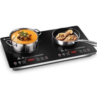 AMZCHEF Induktionskochfeld 2 Platten Freistehend, Induktionskochplatte 2 Platten 3500W mit Unabhängigen Steuerungen, 20 Temperaturstufen, mehrere Leistungseinstellungen, 4-Stunden-Timer