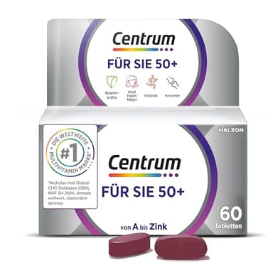 Multivitamin - Centrum Für Sie 50+ – Hochwertiges Nahrungsergänzungsmittel mit Mikronährstoffen – Speziell für Frauen ab 50 – Vitamine, Mineralstoffe, Spurenelemente - 1 x 60 Tabletten