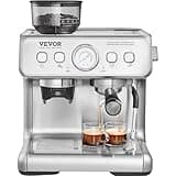 VEVOR Espressomaschine mit Mahlwerk, 15 Bar Halbautomatische Espressomaschine mit Milchaufschäumer, Dampfdüse, Abnehmbarem Wassertank und Druckmesser für Cappuccino, Latte, Machiato