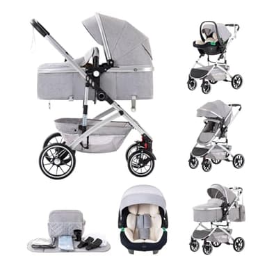 Kakbgee 3-in-1-Kinderwagen, Kombi-Kinderwagen mit Autositz, Buggy mit Einhand-Klappfunktion, mit Moskitonetz, Kinderwagen mit hoher Sitzposition für Neugeborene bis 4 Jahre