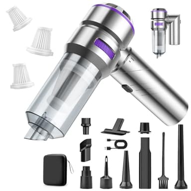 MILFECH 4-in-1 Handstaubsauger Akku,22000Pa Autostaubsauger mit Bürstenloser Motor,3-Gang 180000 U/min Handstaubsauger Kabellos,Mini Staubsauger für Auto,Haus,Tierhaare(Silber)