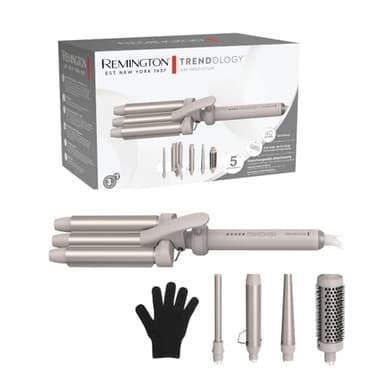 Remington Lockenstab 5in1 [Welleneisen, Rundbürste 38mm, 3 Lockenaufsätze 13-33mm] Trendology (LED display 130°C - 210°C, Beach Waves, Spirallocken & Natürliche Locken für alle Haartypen) CI41MS5