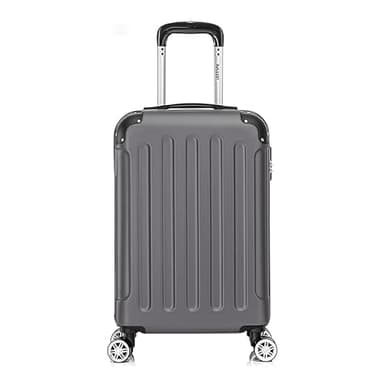 Boleedy Handgepäck Koffer, Leichter Trolley Reisekoffer, 55x36x21 cm, Hartschalen Koffer, Reisekoffer Kabinenkoffer mit 4 Rollen 360°, Zahlenschloß (Grau, M)