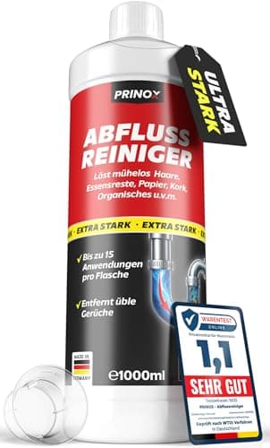 PRINOX Abflussreiniger 1000ml EXTRA STARK - Profi Rohrreiniger löst Haare, Essensreste & schwerste Verstopfungen - Rohrfrei gegen hartnäckige Verstopfungen & üble Gerüche - Biologisch abbaubar