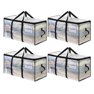 OTraki 4 Stück Aufbewahrungstasche mit Deckel, Umzugstaschen Groß mit Reißverschluss, Faltbare Umzugskartons für Kleidung Aufbewahrung, Moving Boxes für Camping Bettwäsche Organisation