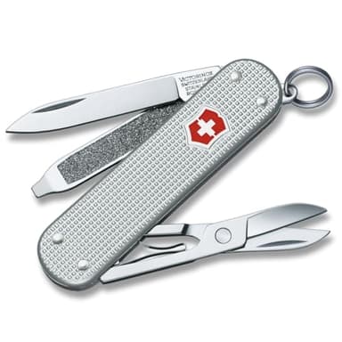Victorinox Schweizer Taschenmesser, Klein, Classic SD Alox, Multitool, Swiss Army Knife, 5 Funktionen, Klinge, Nagelfeile, Silber