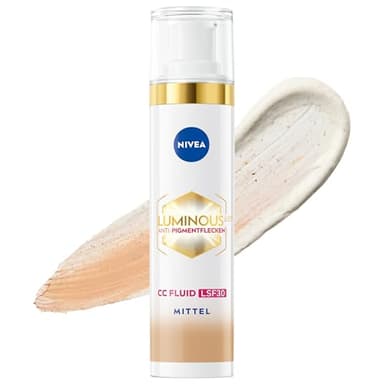 NIVEA Luminous 630 Anti-Pigmentflecken CC Fluid LSF 30 für mittlere Hauttöne, CC Cream mit Hyaluron und mikroverkapselten Farbpigmenten, Tagescreme mit LSF 30 für einen ebenmäßigen Teint (40 ml)
