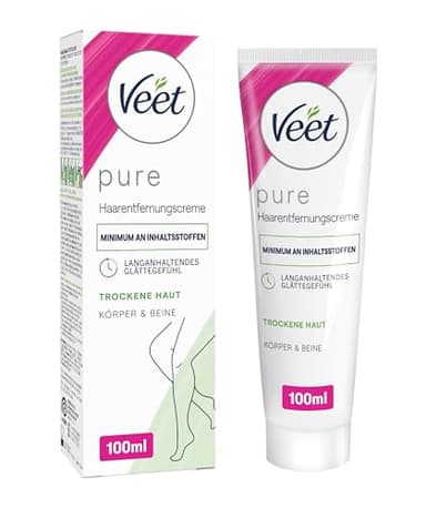 Veet Pure Haarentfernungscreme für Körper, Arme & Beine - Enthaarungscreme für trockene Haut - Minimum an Inhaltsstoffen & angenehmer Duft - 100 ml