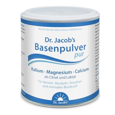Dr. Jacob’s Basenpulver pur I Kalium, Magnesium, Calcium, Zink I pure Mineralstoffe als Citrat und Laktat I Gezielter Mineralstoff- und Basen-Ausgleich* I 200 g, 36 Portionen