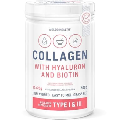 Collagen Pulver mit Hyaluronsäure und Biotin 500g - mit Peptide Typ 1 & 3, geschmacksneutral und gut löslich