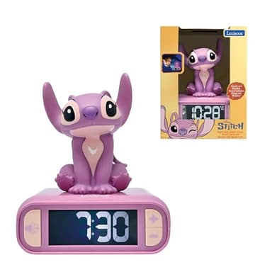 Lexibook, Disney Stitch, Angel Nachtlicht-Wecker, Töne und Melodien, hintergrundbeleuchteter LCD-Bildschirm, Leuchtend, Schlummerfunktion, rosa, RL800D1