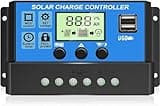 [Verbessert] 30A Solarladeregler 12V/24V Solar Ladegerät Controller, PWM Solarpanel Intelligente Solarregler mit einstellbarem LCD-Display, Dual-USB-Port, Timer-Einstellung, Automatische Parameter