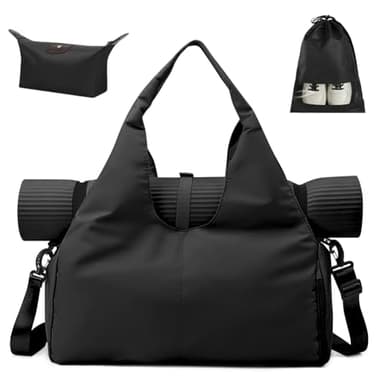 Aucuu Sporttasche, Reisetasche mit Schuhfach & Nassfach, Groß Gym Tasche für Damen und Herren, wasserdichte Trainingstasche Yogatasche für Yogamatten & Yoga-Zubehör Fitnesstasche (Schwarz)